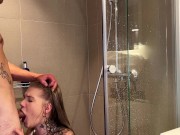 Petite hottie deepthroats in the shower before she gets fucked 2/16