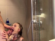 Petite hottie deepthroats in the shower before she gets fucked 3/16