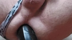 Riding my xxl knotted dildo wearing boy short panties