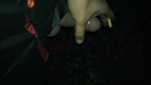 Behind a bar smoking uncut twink have to pull back foreskin if he want to pee