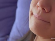 WOWGIRLS Gorgeous long-haired model Evelin Elle playing with her pussy on the couch 10/16