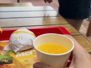 Risky public sex in the toilet. Fucked a McDonald's worker because of spilled soda! - Eva Soda 1/16