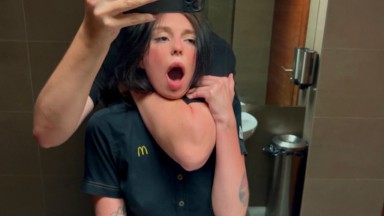 Risky public sex in the toilet. Fucked a McDonald's worker because of spilled soda! - Eva Soda