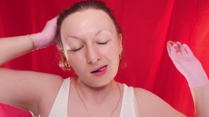 ASMR with face touch, nitrile medical gloves, removing make up