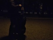 Milf whore gives a blowjob on a leash in a public place 10/16