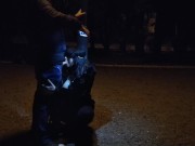 Milf whore gives a blowjob on a leash in a public place 13/16