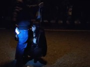 Milf whore gives a blowjob on a leash in a public place 4/16