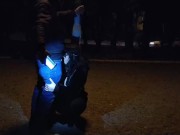 Milf whore gives a blowjob on a leash in a public place 5/16