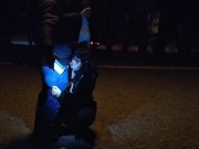 Milf whore gives a blowjob on a leash in a public place 6/16