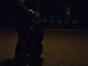 Milf whore gives a blowjob on a leash in a public place 9/16