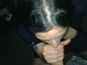 Sucking big cock in blue dress and stockings, taking cum in mouth and licked it from palm...outdoor. 11/16