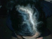 Sucking big cock in blue dress and stockings, taking cum in mouth and licked it from palm...outdoor. 9/16