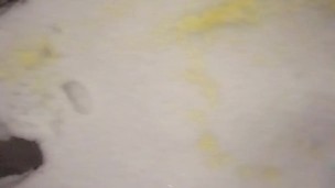 Mountain uncut cock pissing in the snow