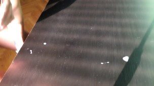 Own cum licking of the table - Teen fat cock cumshot