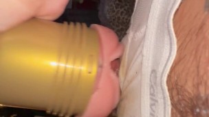 dick sticking through undies stuck in fleshlight