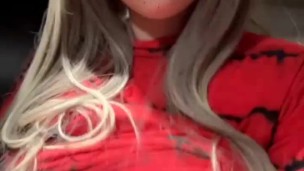 Homeless girl plays with her big boobs