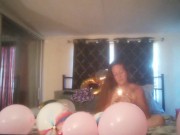 Balloon Popping Milf Gets Horny While Popping Balloons and Gets Naked and Plays Around