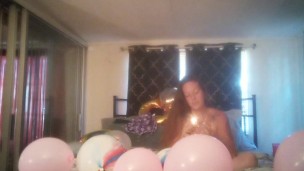 Balloon Popping Milf Gets Horny While Popping Balloons and Gets Naked and Plays Around