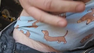 Playing with my uncut dick in weiner dog panties
