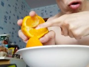 I eat orange very appetizingly