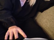 Teasing and gentle touching his cock with my hand and tongue. Cumshot