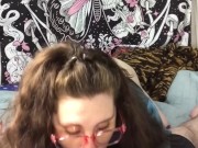 Busty chubby white girl loves sucking cock, deepthroating throatpie