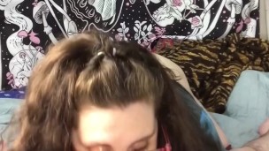 Busty chubby white girl loves sucking cock, deepthroating throatpie