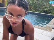 LATINA GIVES A SLOPPY BLOWJOB OUTSIDE AT THE POOL 2/16
