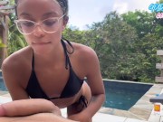 LATINA GIVES A SLOPPY BLOWJOB OUTSIDE AT THE POOL 3/16
