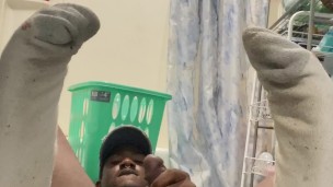 Black femboy gets practice in with his dildo