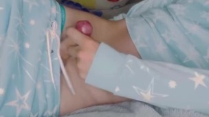 Femboy in pjs getting fucked by two cocks