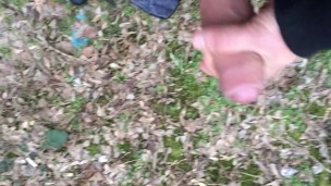Thick veiny cock with penis ring intense jerking in a park - no cum