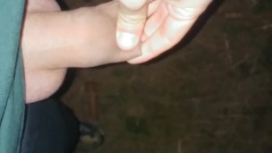 Foreskin filling with piss like balloon - night forest uncut piss
