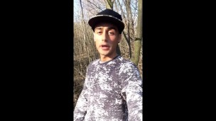 Uncut twink with stretched balls cums outside