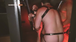 Bearded jock Sam Brownell gets his mouth used by Koby Falks and Gabe Woods in Bunker Sydney