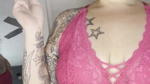 BBW stepmom Milf smoking joint and bake in bra and panties from behind POV