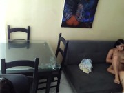 I eat my best friend's pussy in her living room