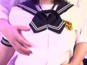 ノーブラセーラー服姿の巨乳彼女のおっぱいを揉んであげたらかわいい喘ぎ声で体をよじらせながら感じてた…。最後は制服を脱がせて激しく乳首責め 1/16