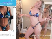 Young blonde hotwife full nude bikini try on in blue camo print | DADDYSCOWGIRL 4/16