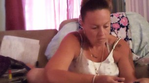 Sexy Milf Painting Her Toenails In Mini Dress While Hot Guy Masturbates and Jerks Off To Her