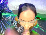 big boob oiled milf give a hot footjob and sucking a big black cock 4/16