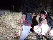 Piss Slut Wife in a Nun costume with a dog collar around her neck receives a golden shower her mout 9/16