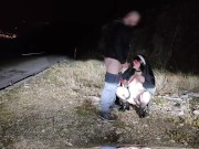 nun cosplay on leash receives hot cum on face on public road 11/16