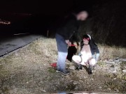 nun cosplay on leash receives hot cum on face on public road 2/16