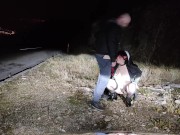 nun cosplay on leash receives hot cum on face on public road 3/16