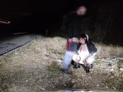 nun cosplay on leash receives hot cum on face on public road 4/16