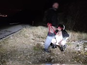 nun cosplay on leash receives hot cum on face on public road 6/16