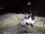 nun cosplay on leash receives hot cum on face on public road 8/16