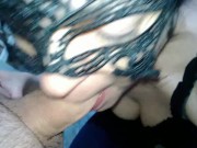 A beautiful brunette with big tits likes to stuff a thick cock down her throat 9/16