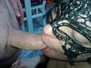 A brunette does her best to suck a fat cock 1/16